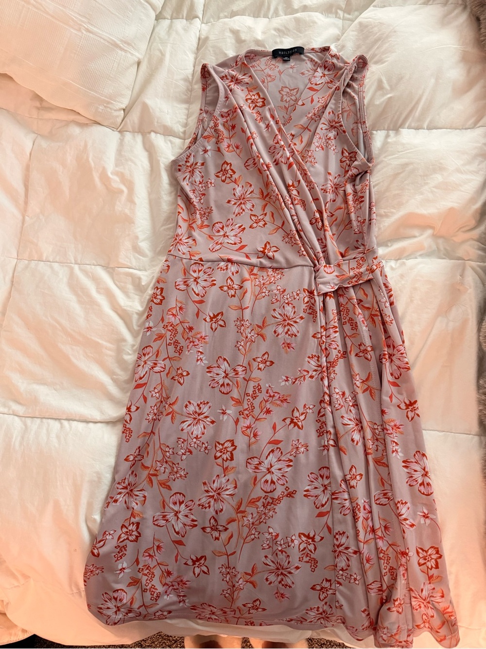 Floral Sleeveless Wrap Midi Dress in Blush with Red Print